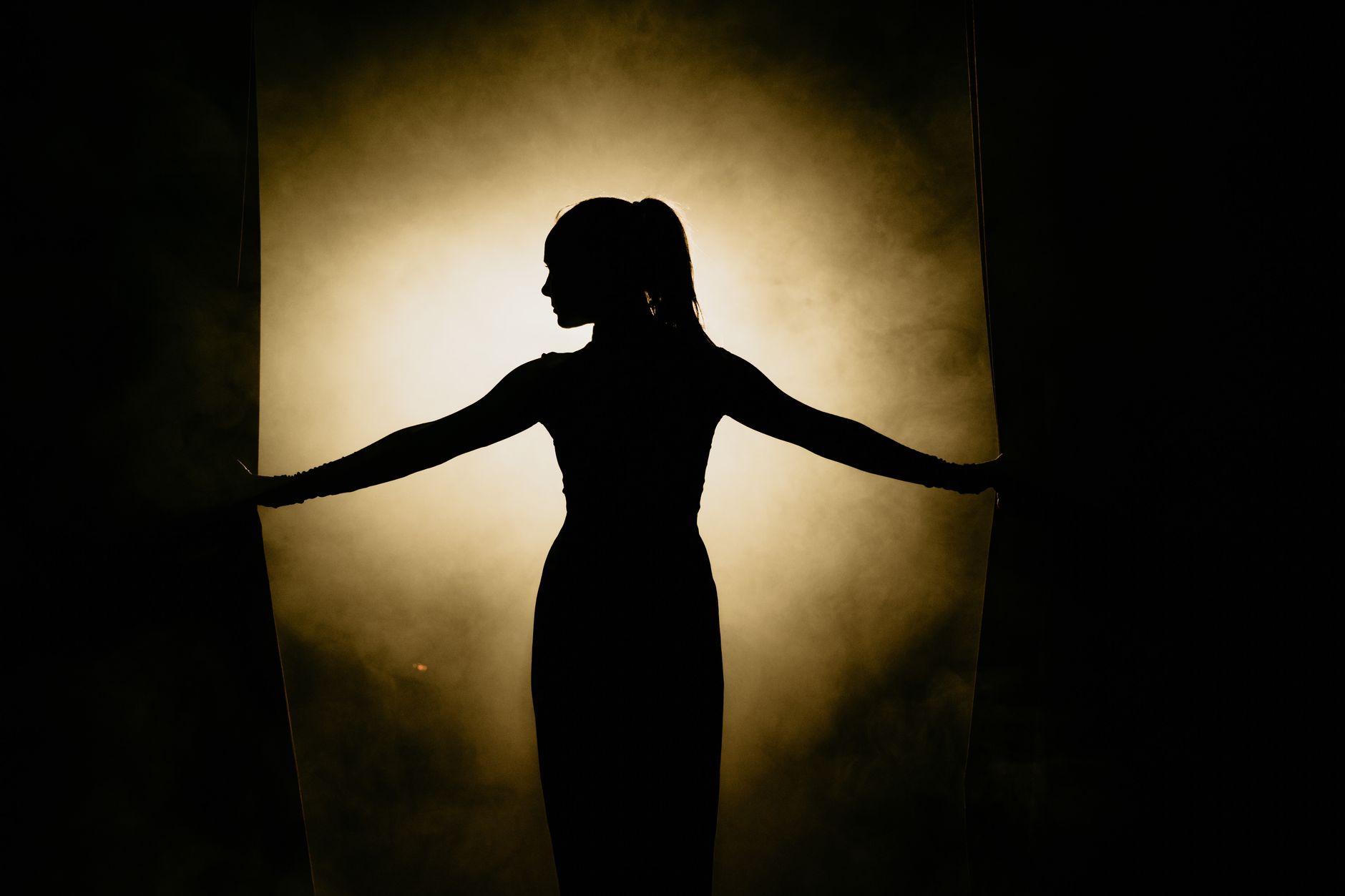 Performer silhouette inside a spotlight